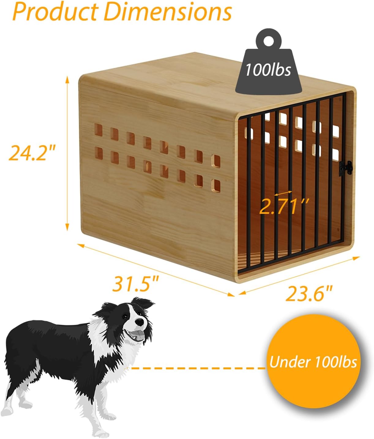 Solid Wooden Furniture Dog Crate for Medium & Small Dogs