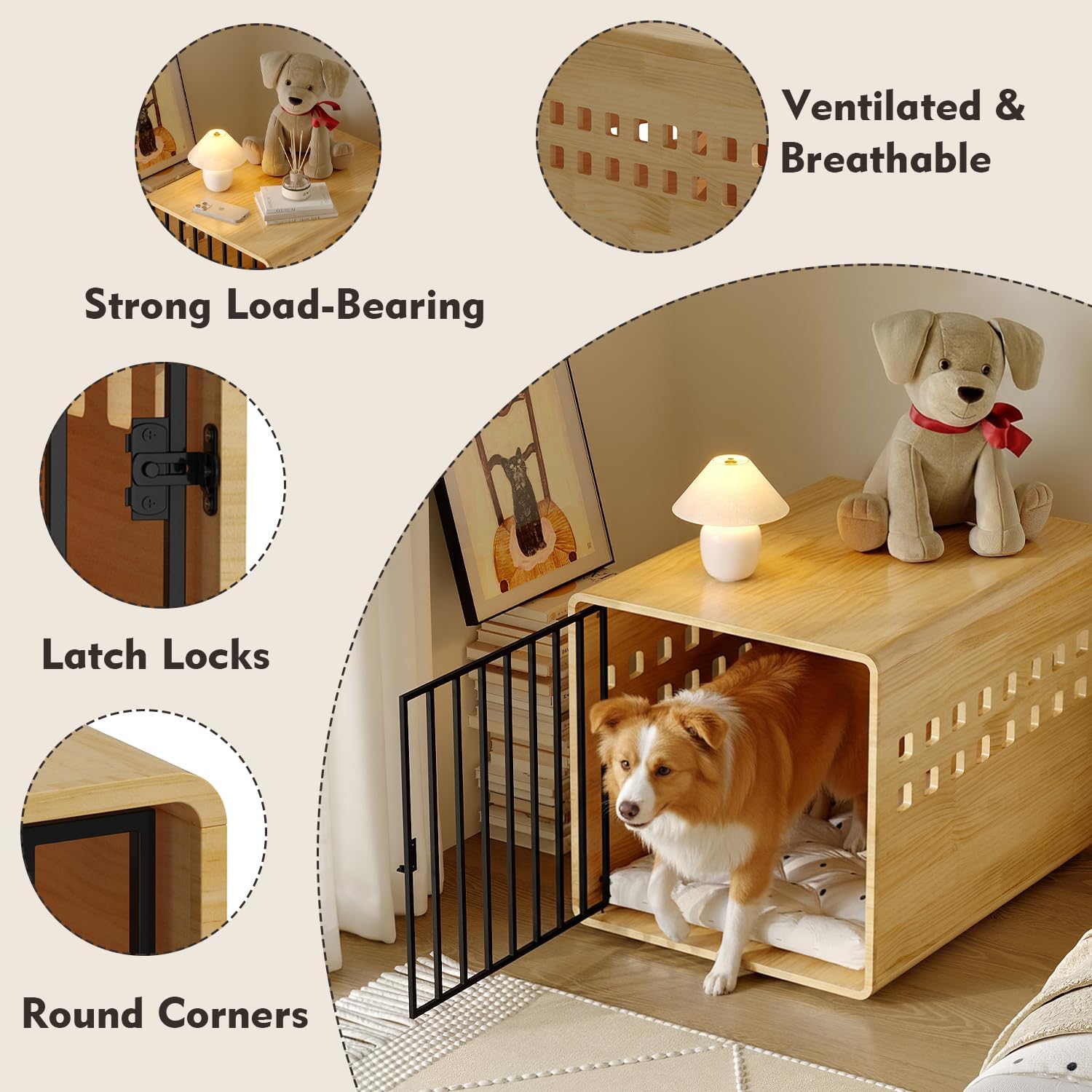 Solid Wooden Furniture Dog Crate for Medium & Small Dogs