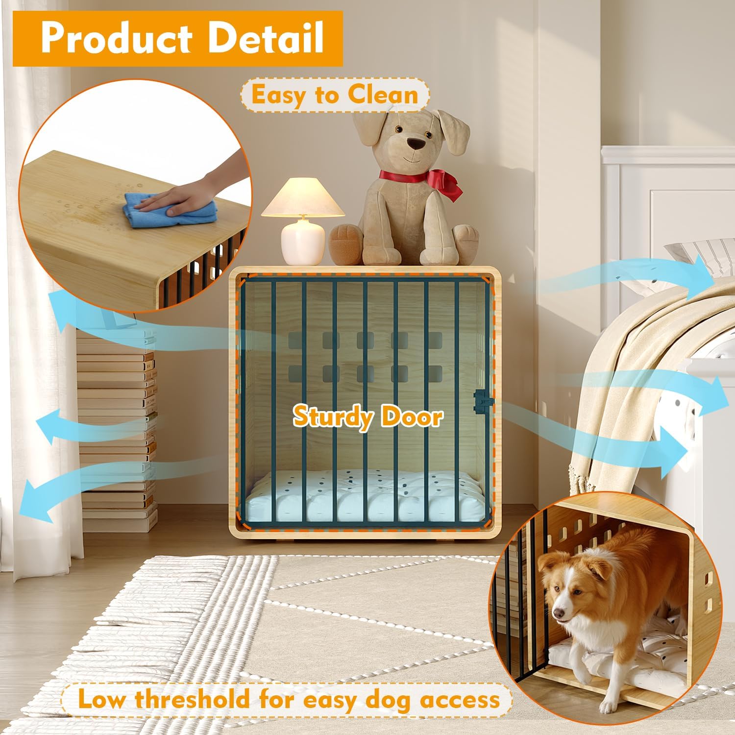 Solid Wooden Furniture Dog Crate for Medium & Small Dogs