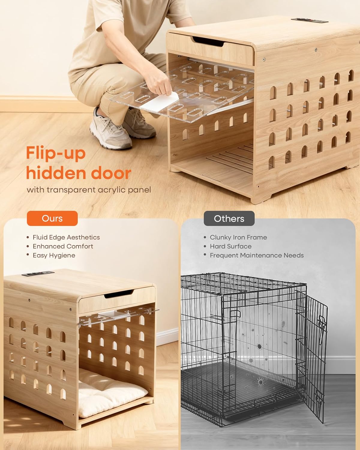 Modern Dog Crate Furniture with Charging Station